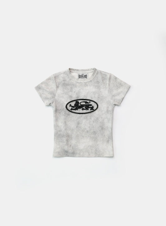 [w-tee25-031] Lion Patch 短袖修身版 - 水洗白