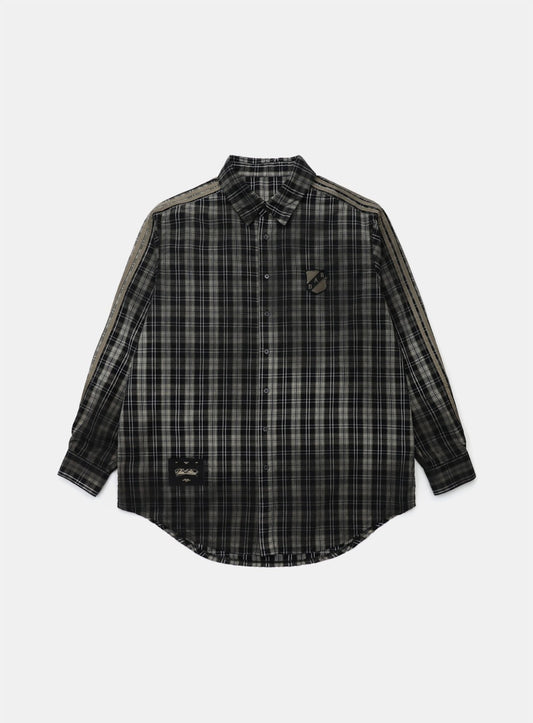 [w-tee25-026] Vintage Billy 格纹宽松衬衫- 黑色