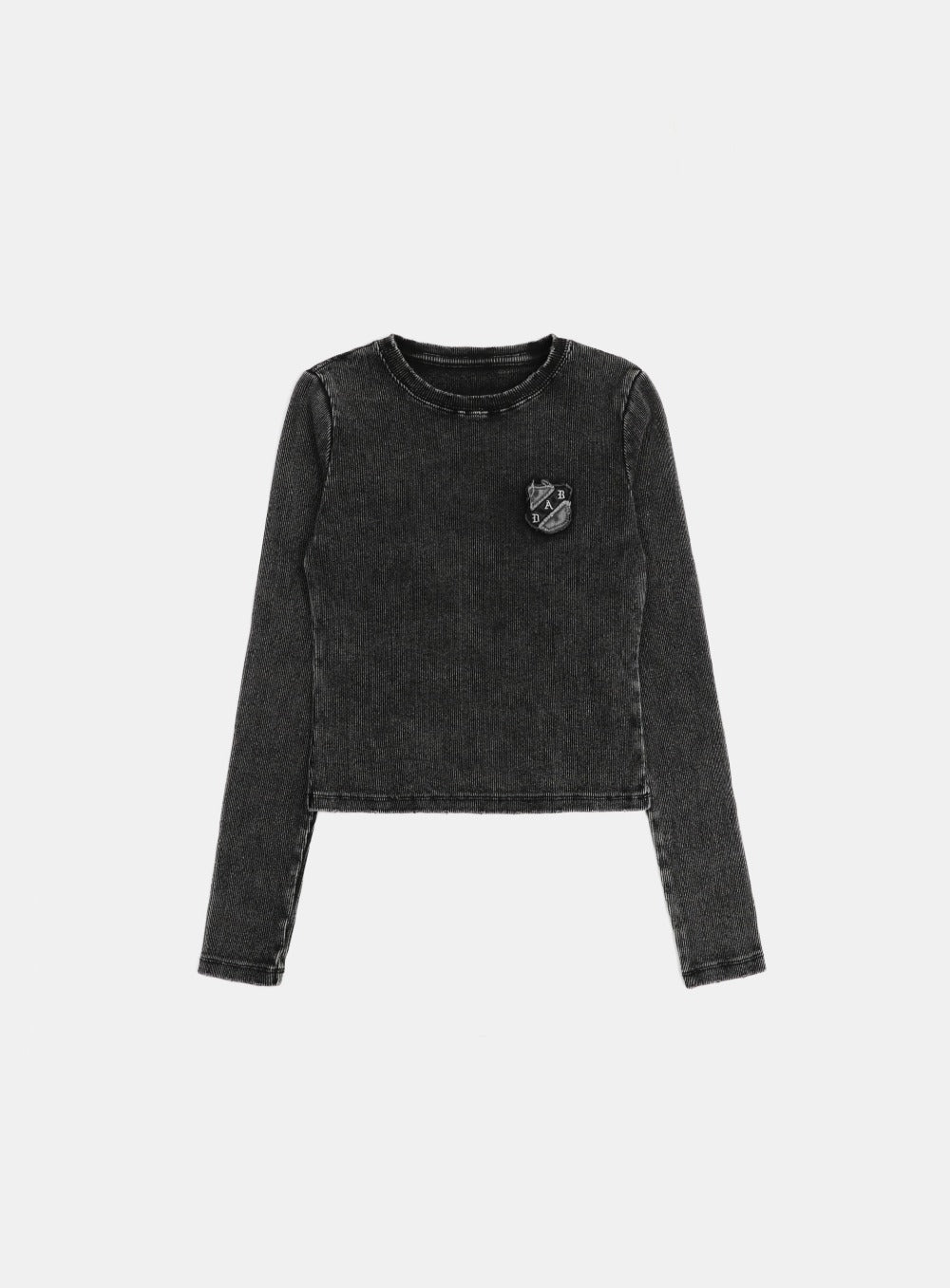 [w-tee25-015] 锈色牛仔修身长袖T恤 - 黑色