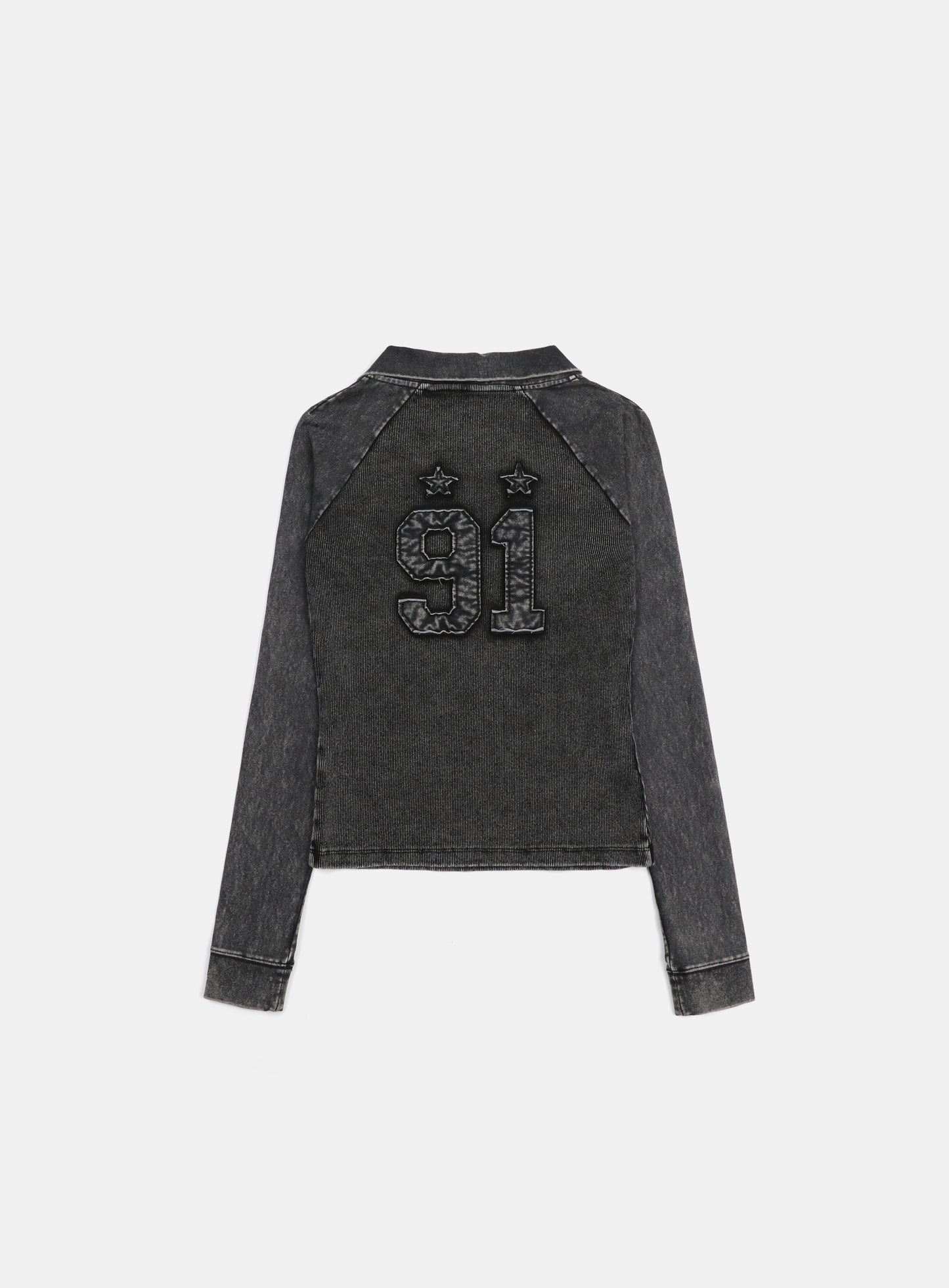 [w-tee25-017] 锈色牛仔 V 领长袖T恤 - 黑色