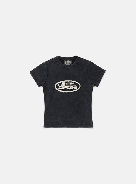 [w-tee25-033] Lion Patch 短袖修身版 - 水洗黑