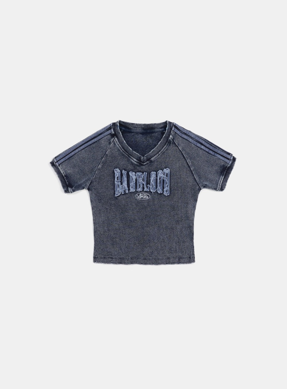 [w-tee25-010] 锈色牛仔 V 领 T 恤 - 蓝色