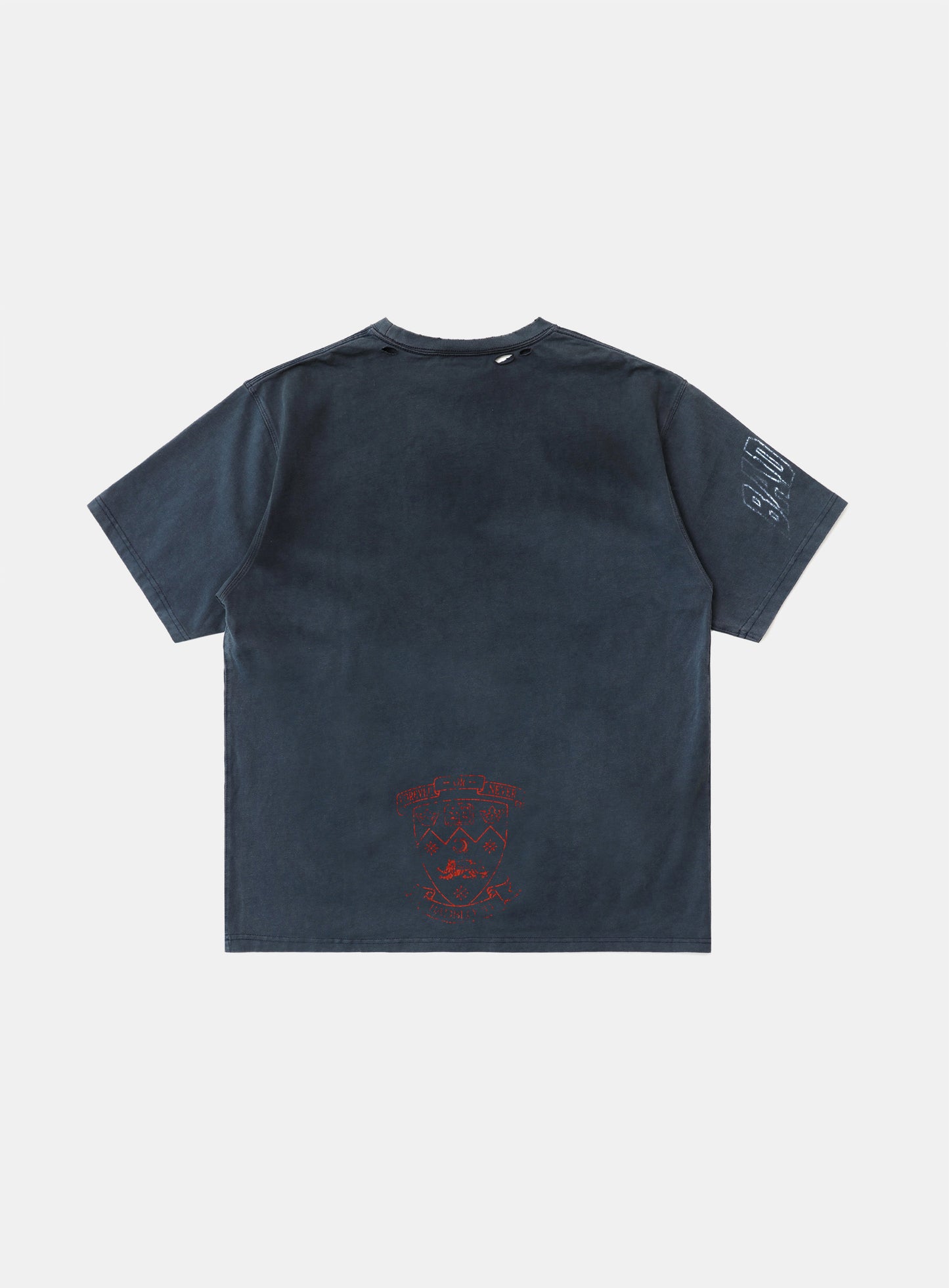 [w-tee25-060] Work Shop 印花做旧T恤 - 藏青色