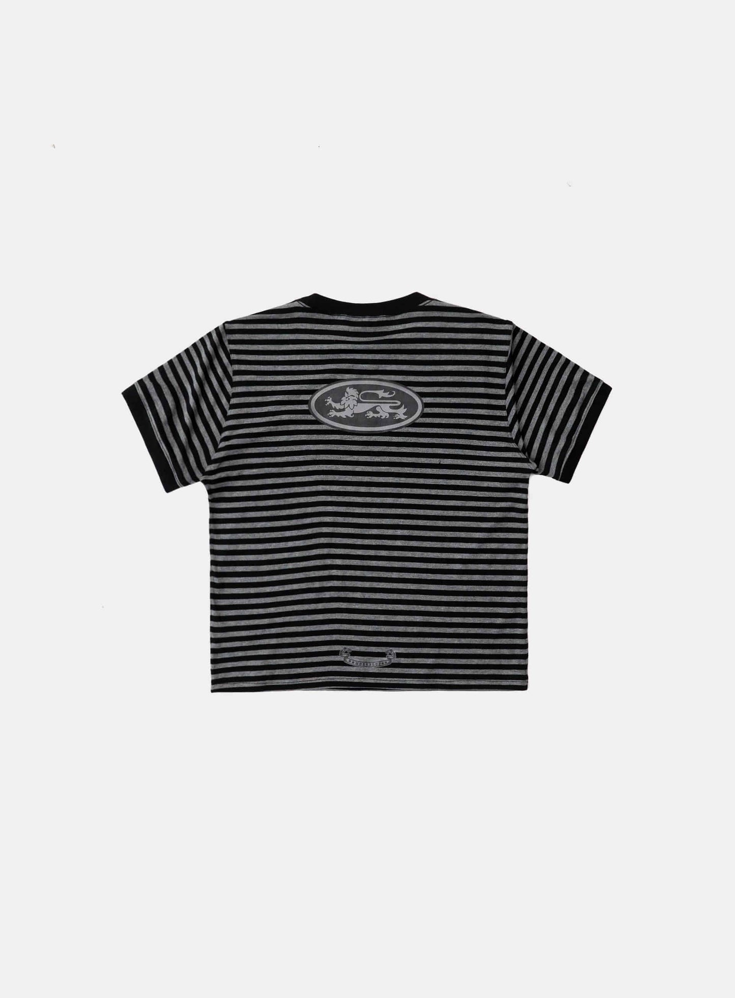[w-tee25-102] Tiny Logo 运动拼色T恤 - 黑色条纹