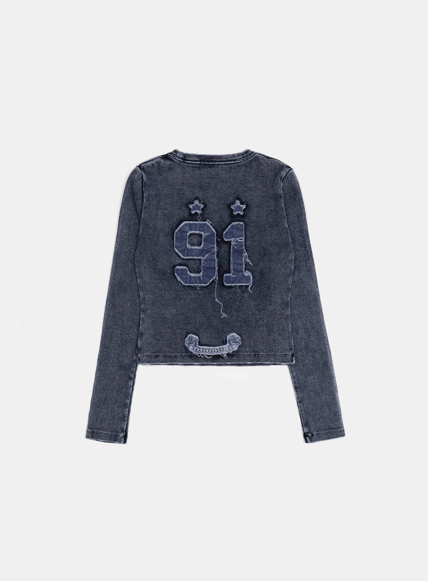 [w-tee25-014] 锈色牛仔修身长袖T恤 - 蓝色