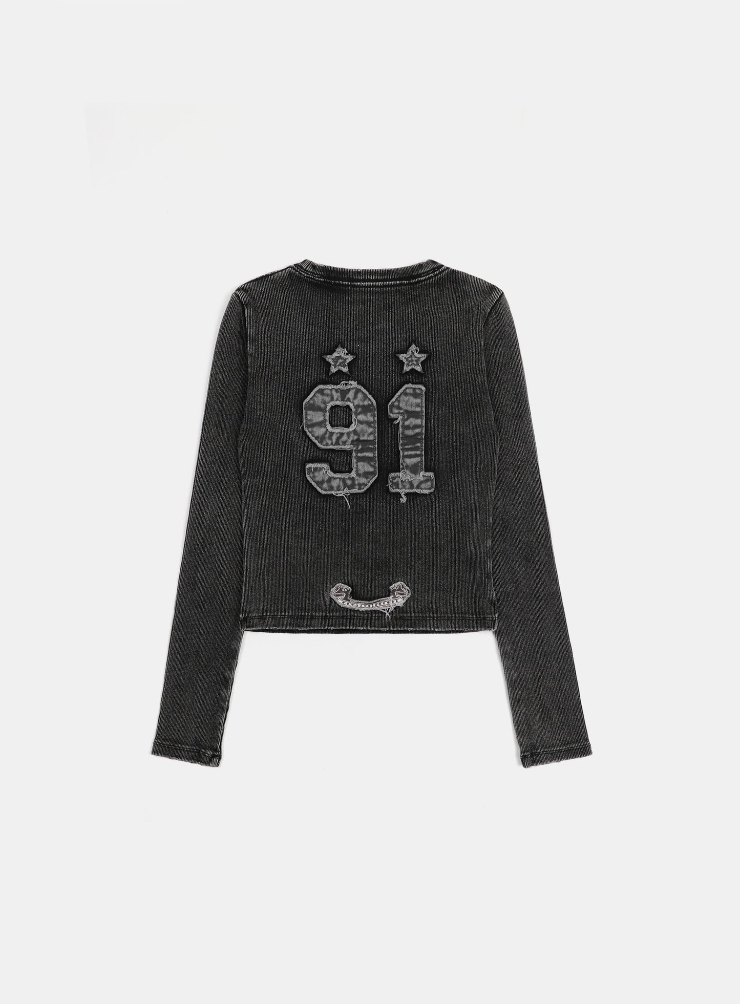 [w-tee25-015] 锈色牛仔修身长袖T恤 - 黑色