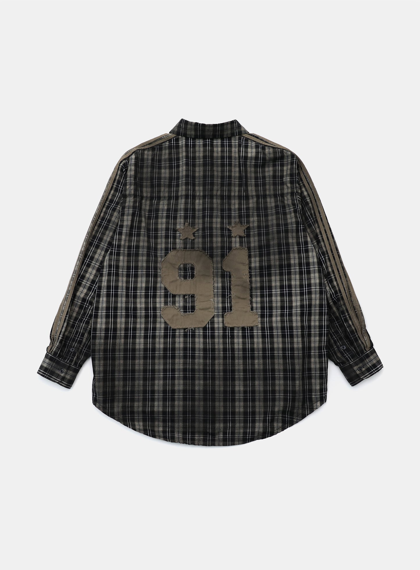 [w-tee25-026] Vintage Billy 格纹宽松衬衫- 黑色