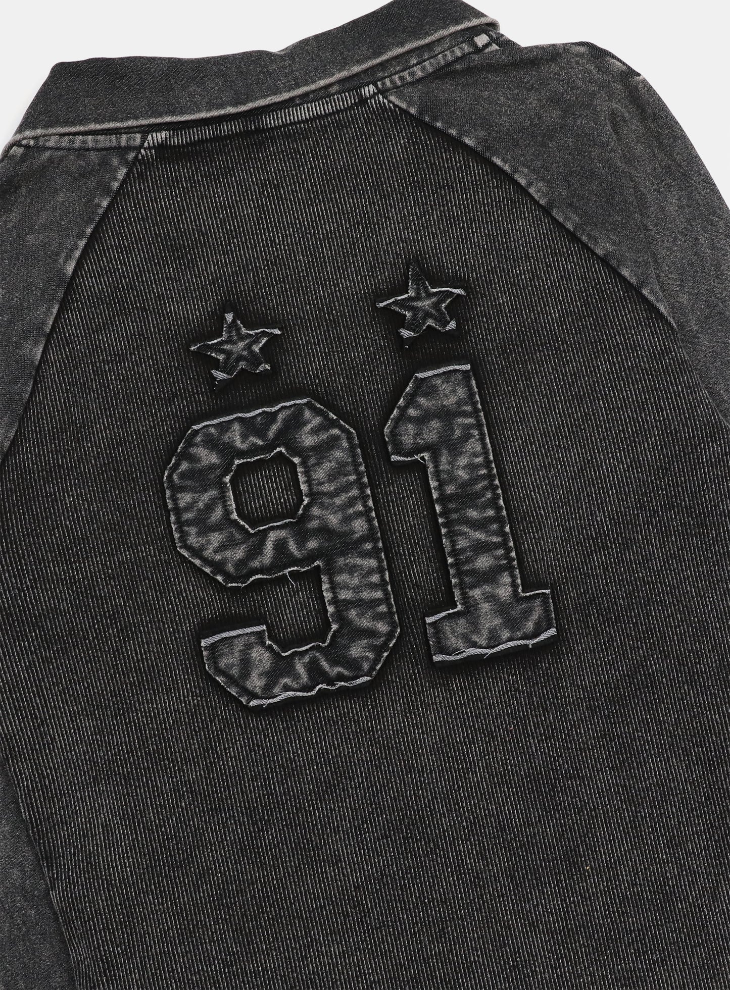 [w-tee25-017] 锈色牛仔 V 领长袖T恤 - 黑色