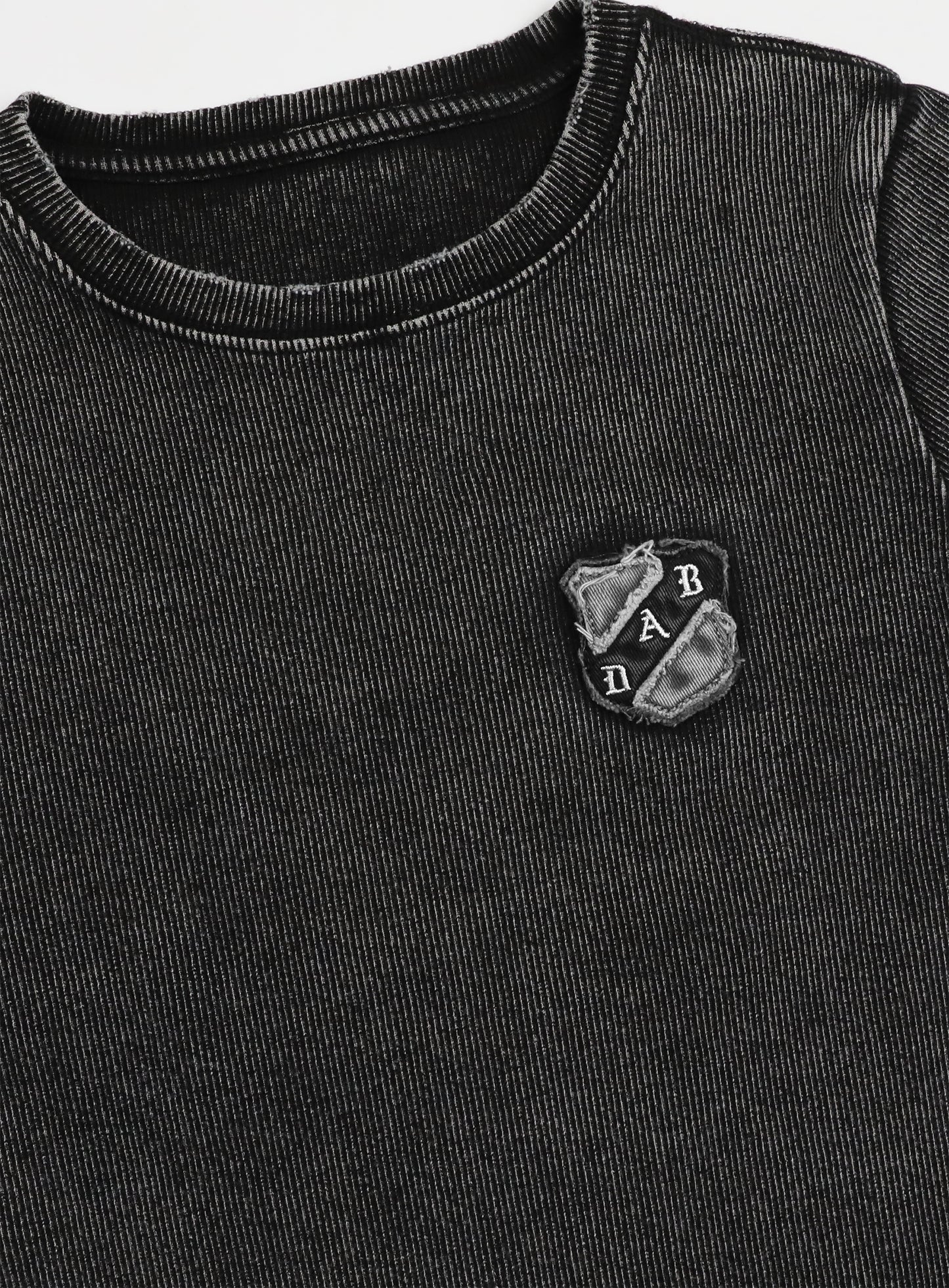 [w-tee25-013] 锈色牛仔修身T恤 - 黑色