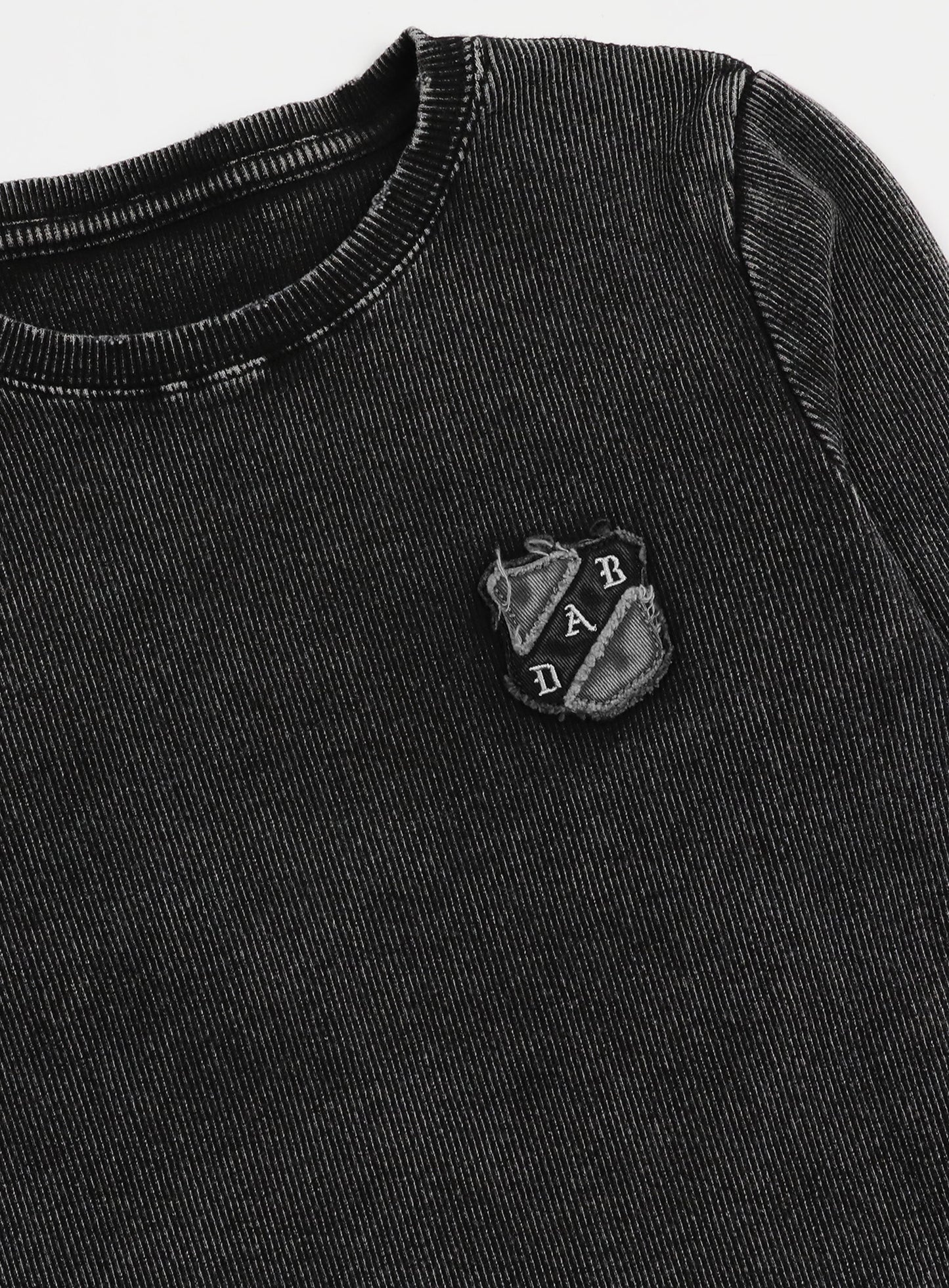 [w-tee25-015] 锈色牛仔修身长袖T恤 - 黑色