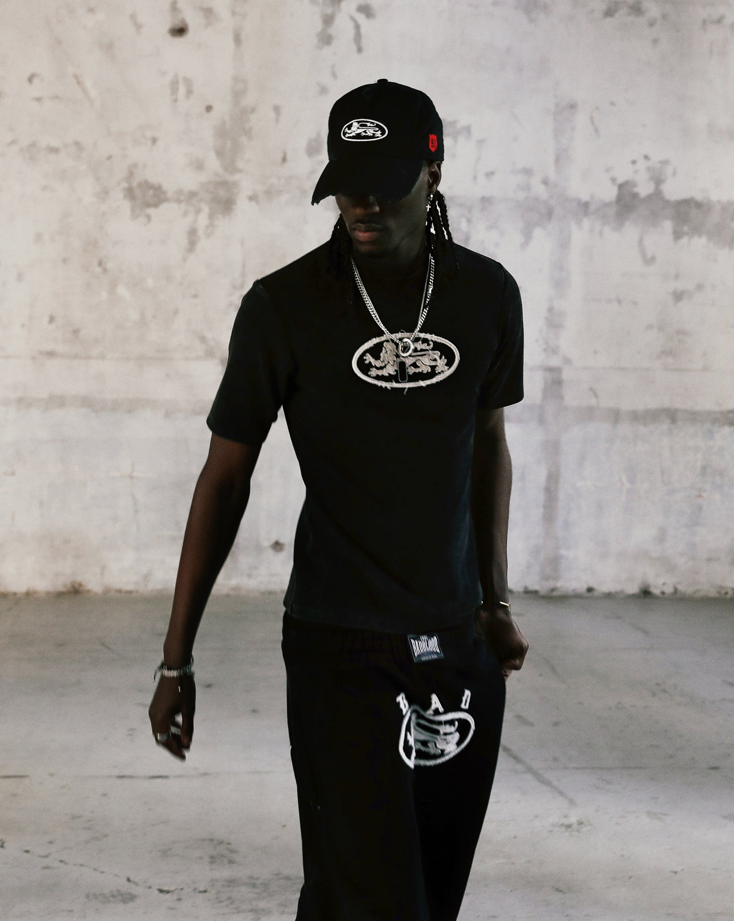 [w-tee25-033] Lion Patch 短袖修身版 - 水洗黑