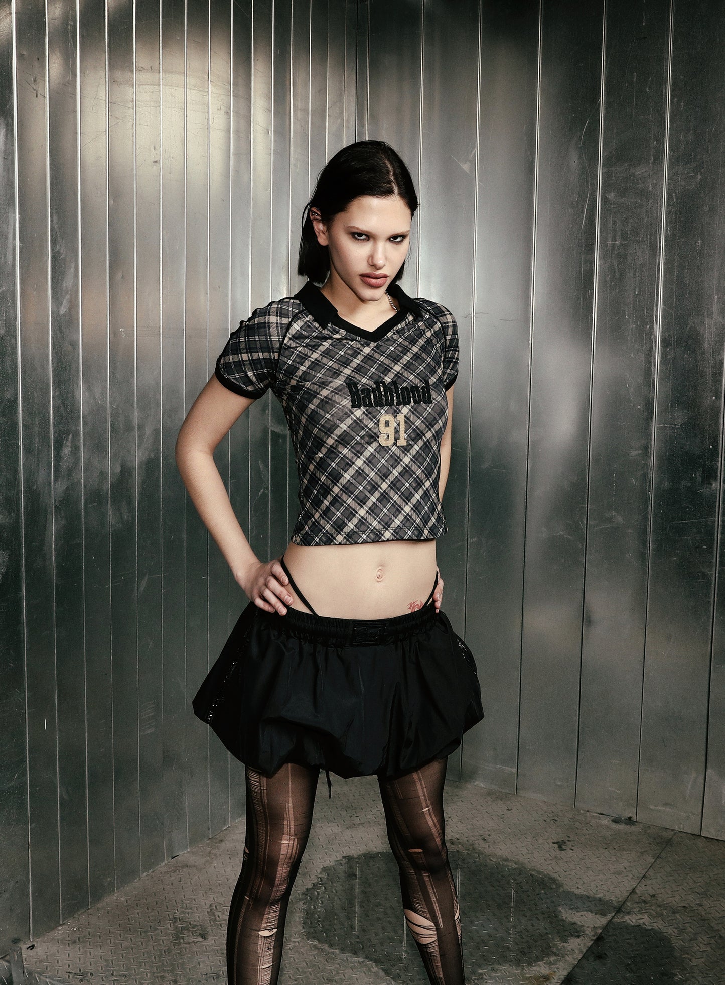 [w-skt25-002] Dark Billy 尼龙蓬蓬迷你裙 - 黑色