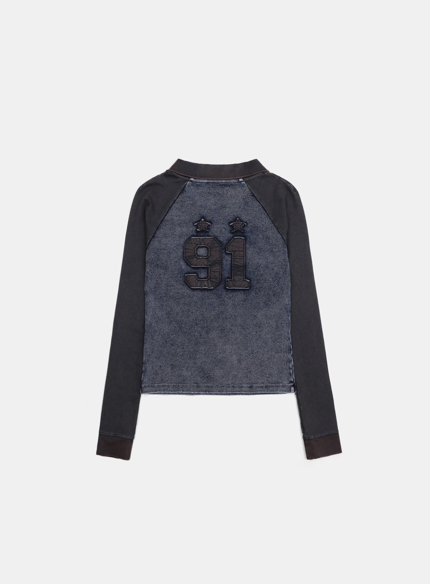 [w-tee25-016] 锈色牛仔 V 领长袖T恤 - 蓝色