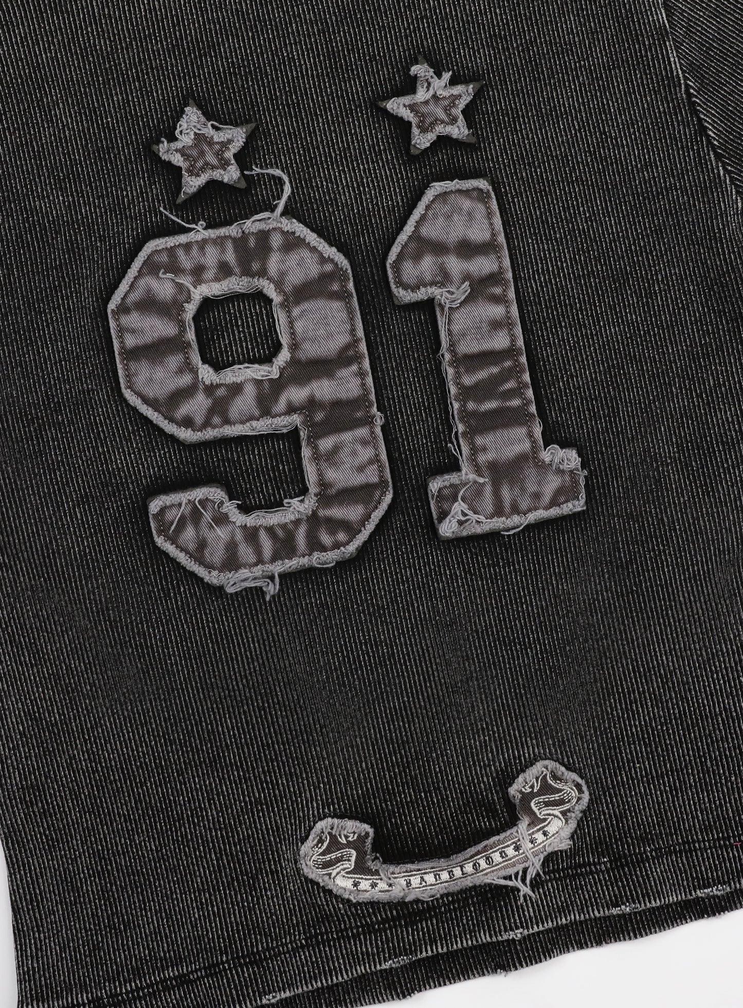 [w-tee25-013] 锈色牛仔修身T恤 - 黑色