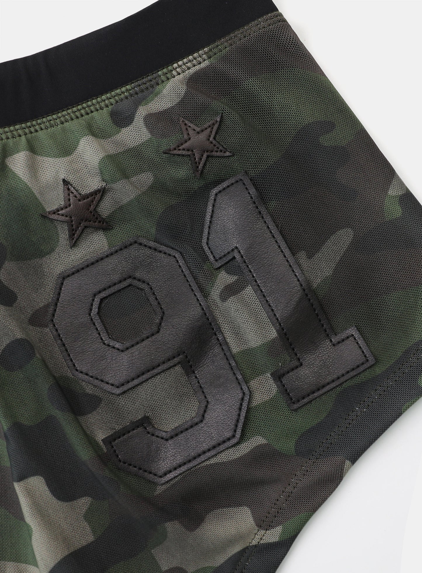 [w-srt25-011] 复古俱乐部平角短裤 - 绿色迷彩