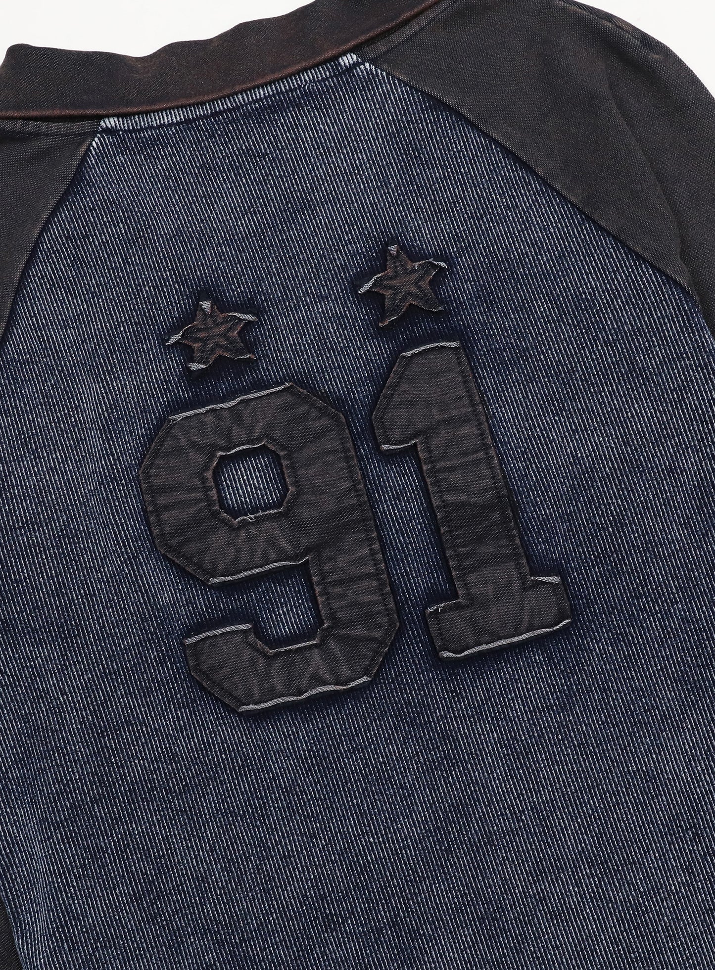 [w-tee25-016] 锈色牛仔 V 领长袖T恤 - 蓝色