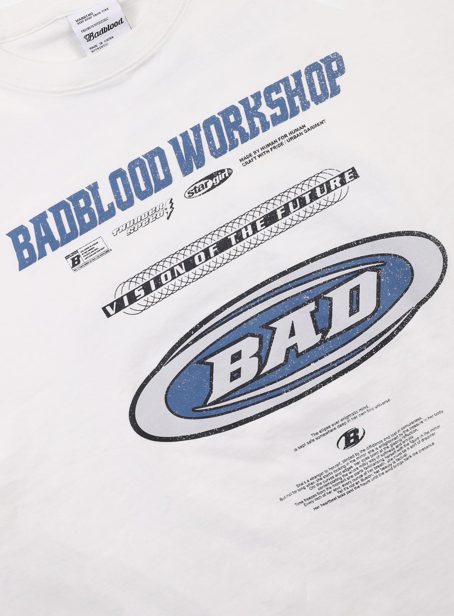 [w-tee24-035] F2 做旧效果 T 恤 - 白色