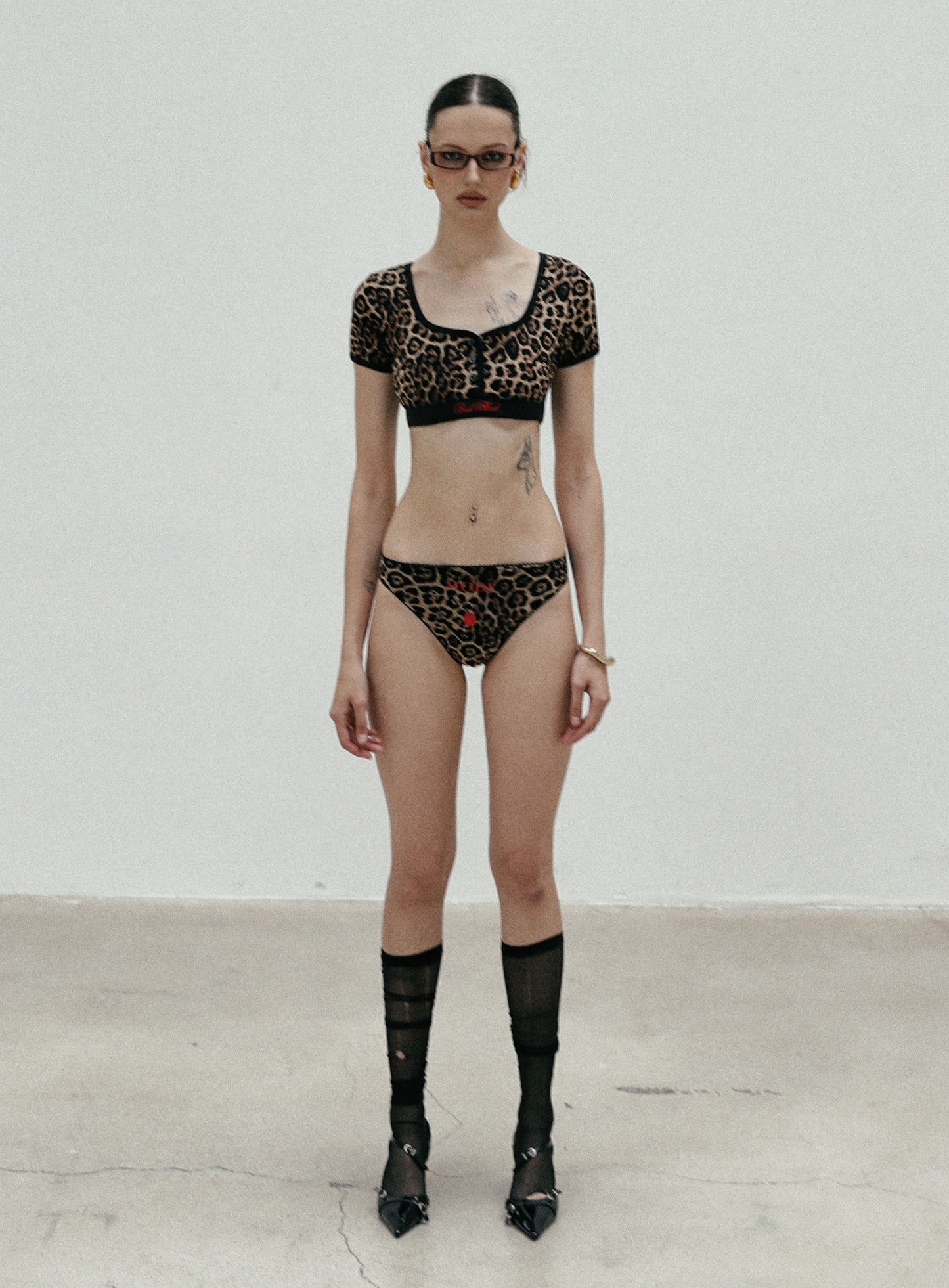 [w-bra24-015] 豹纹 1/2 T 文胸 - 棕色