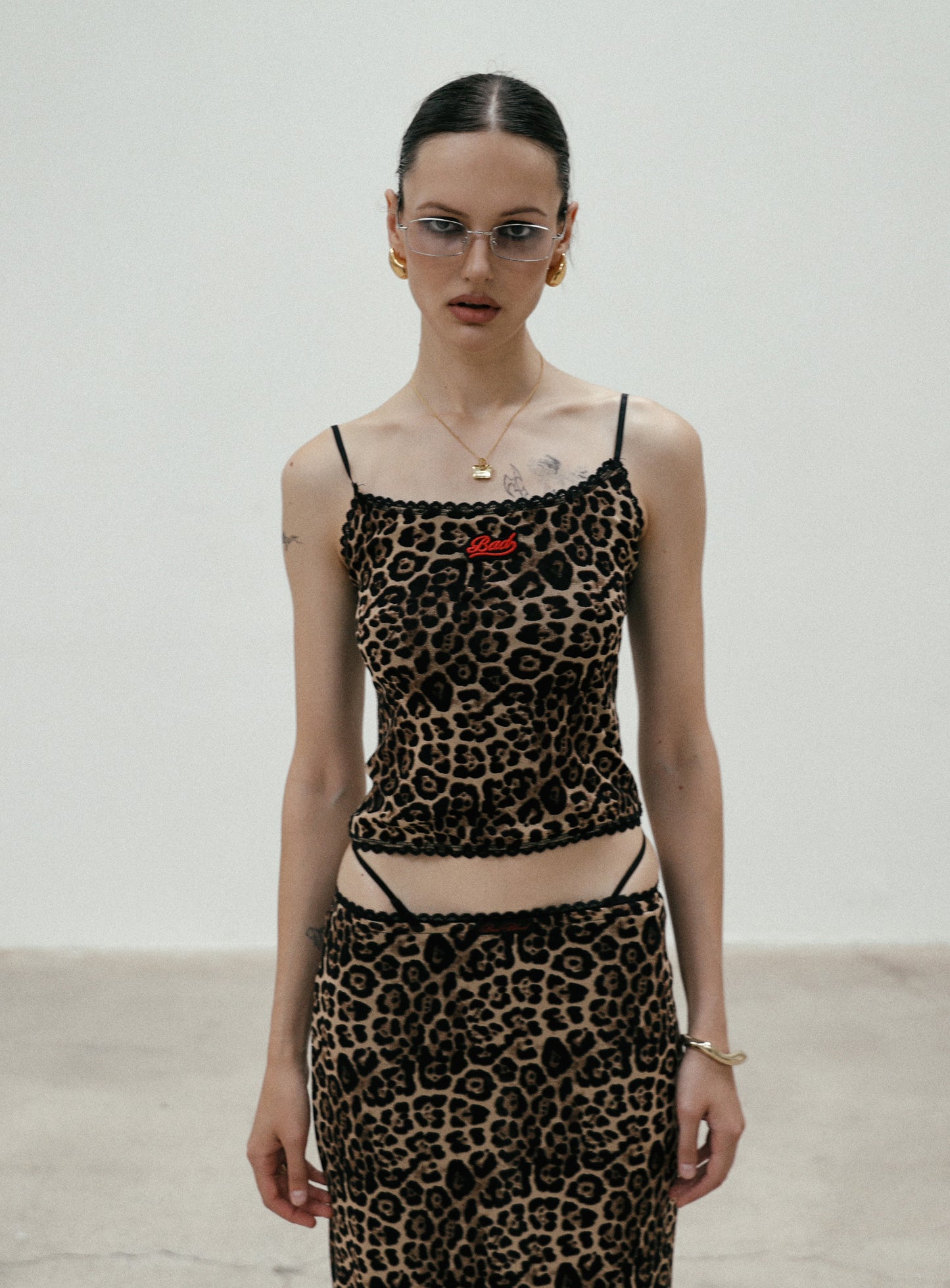 [w-skt24-028] 豹纹中长半身裙 - 棕色