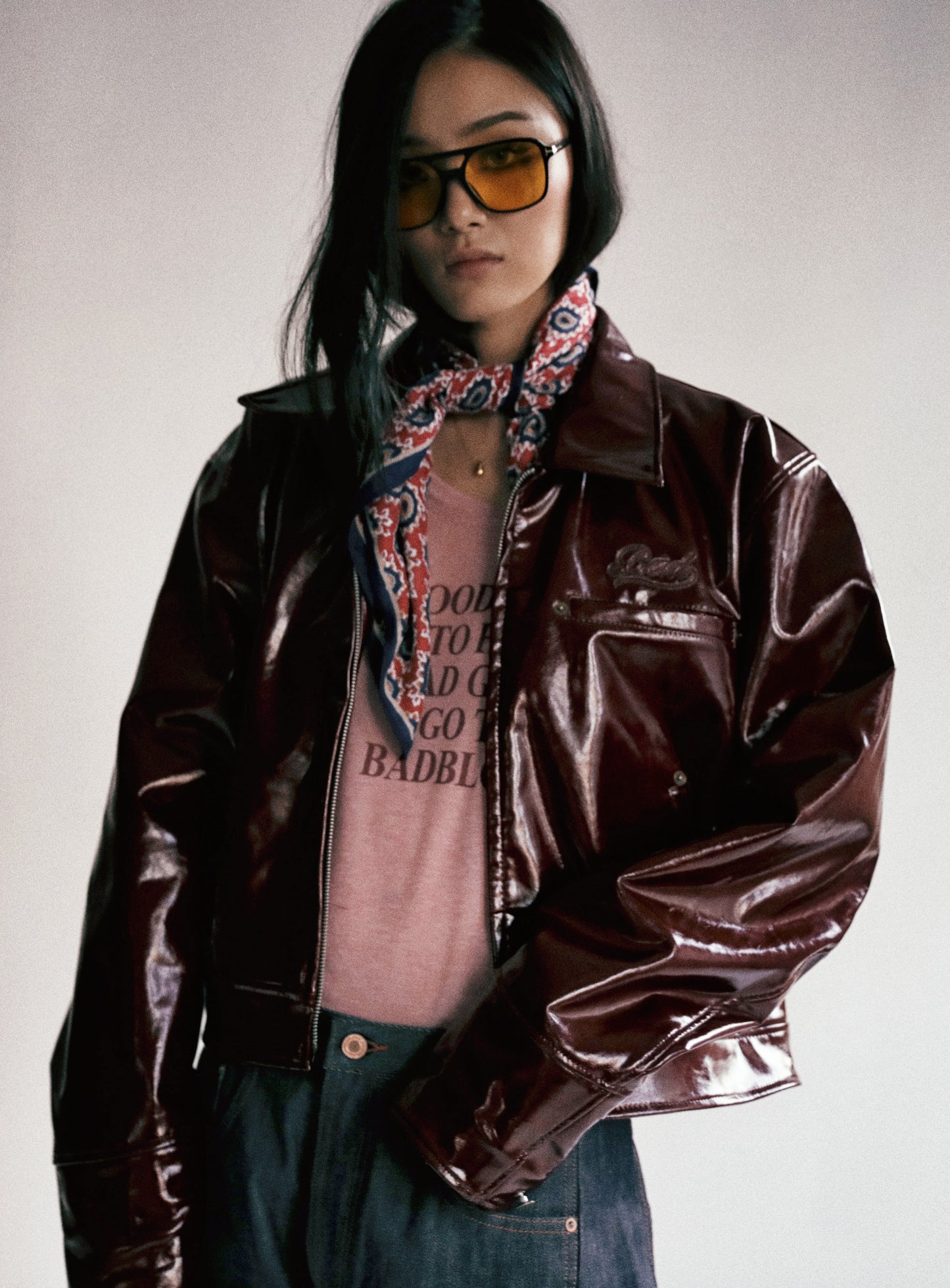 [w-tee24-094] Bad Girls 宽松上衣 – 灰粉色