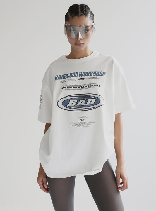 [w-tee24-035] F2 做旧效果 T 恤 - 白色