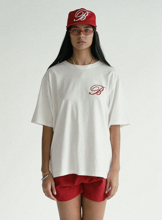 [w-tee24-063] 经典徽标宽松 T 恤 - 白色