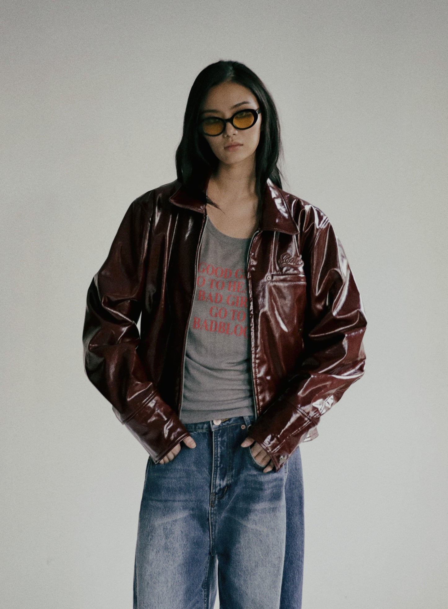 [w-tee24-095] Bad Girls 宽松上衣 - 灰色