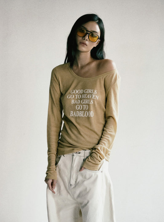 [w-tee24-093] Bad Girls 宽松上衣 - 香蕉色