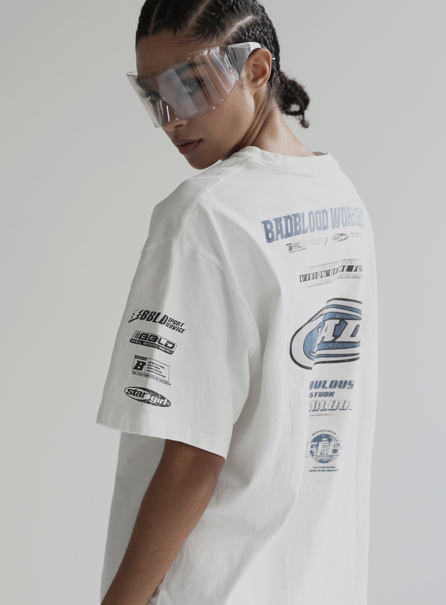 [w-tee24-035] F2 做旧效果 T 恤 - 白色