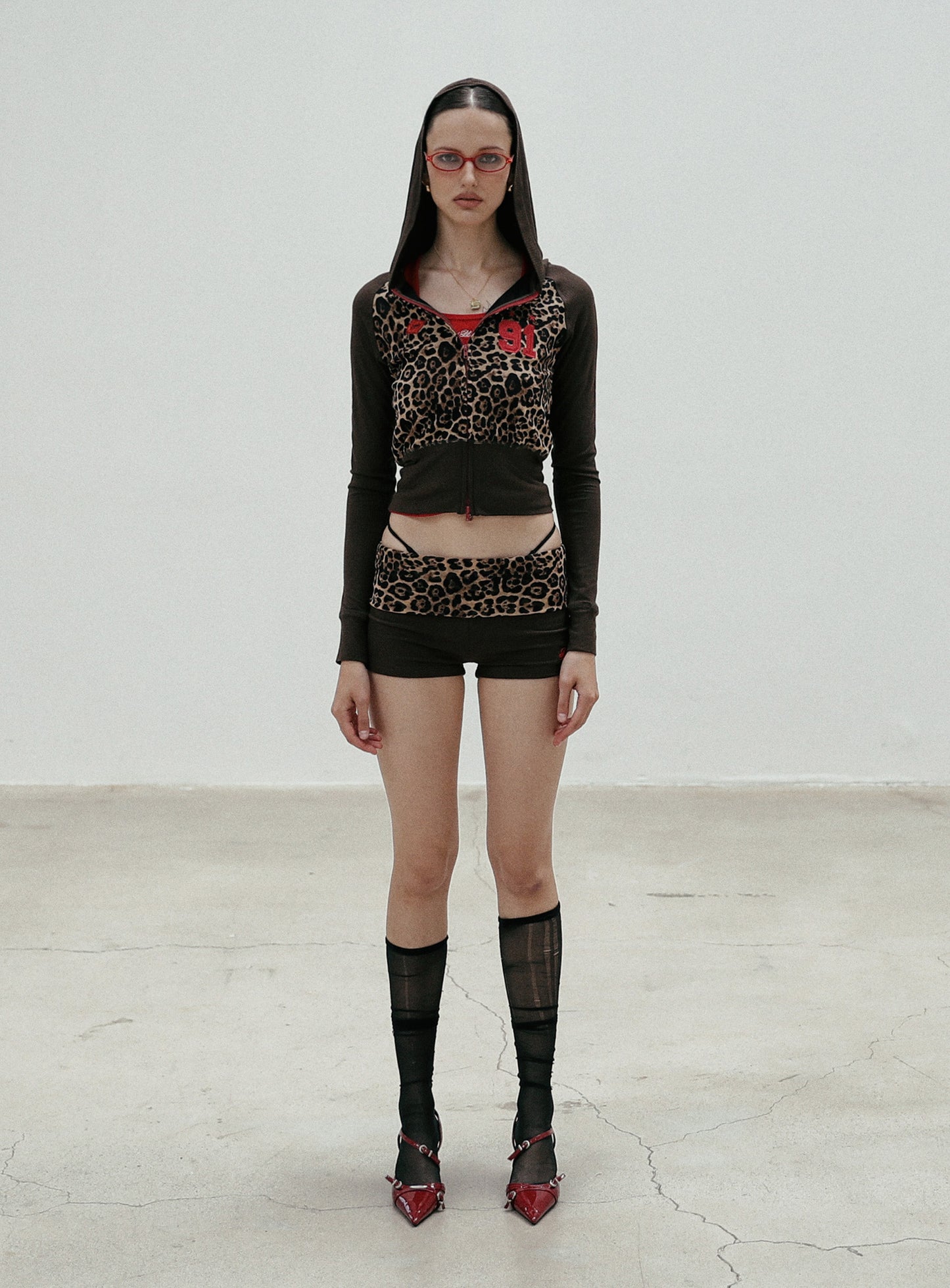 [w-srt24-066] 折叠平角短裤 - 豹纹