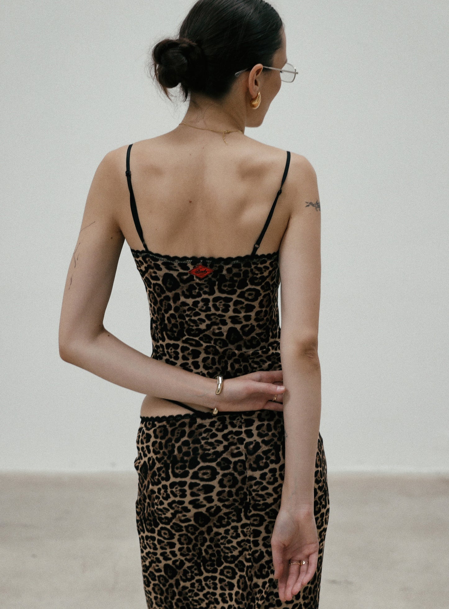 [w-skt24-028] 豹纹中长半身裙 - 棕色