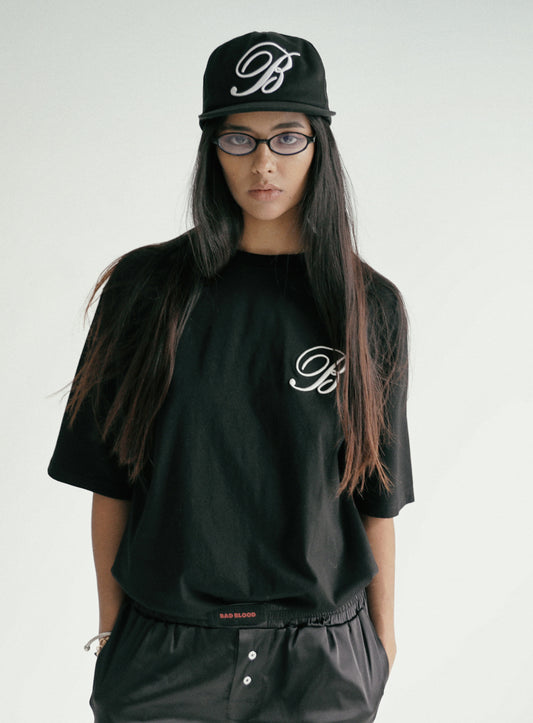 [w-tee24-064] 经典徽标宽松 T 恤 - 黑色